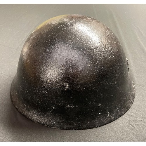 133 - WW2 Imperial Japanese Naval Landing Forces Steel Helmet. No liner or chinstrap. Repainted black.