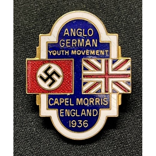 136 - WW2 Anglo-German Youth Rally Capel Morris 1936 enamel badge. Maker marked to reverse, 