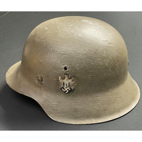 149 - WW2 Third Reich Heer Single Decal M42 Helmet shell. Original paintwork and decal. Lighter green camo... 