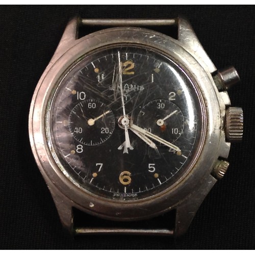 164 - Post War 1970's British Military issue twin button Lemania Chronometer watch head, black dial, twin ... 