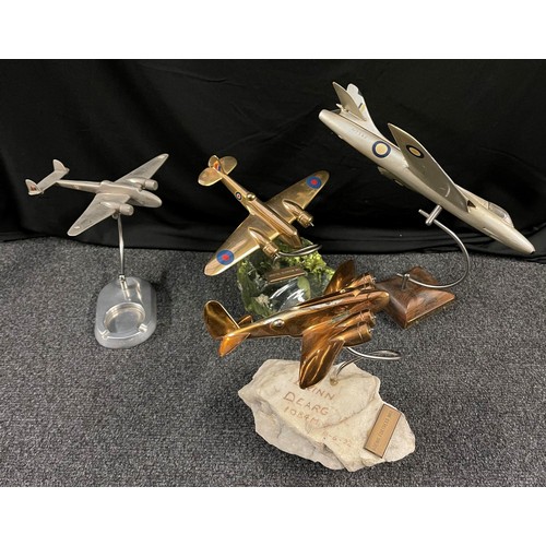 168 - WW2 / Post War Trench Art style brass and alloy model aircraft to include Bristol Blenheim;  Boeing ... 