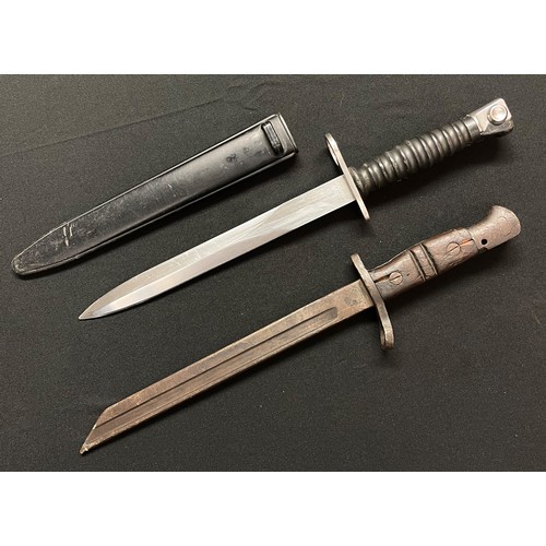 170 - Swiss M1957 Bayonet with double edged blade 235mm in length, maker marked, overall length 370mm, com... 