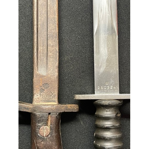 170 - Swiss M1957 Bayonet with double edged blade 235mm in length, maker marked, overall length 370mm, com... 