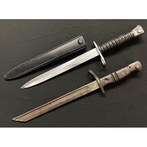 170 - Swiss M1957 Bayonet with double edged blade 235mm in length, maker marked, overall length 370mm, com... 