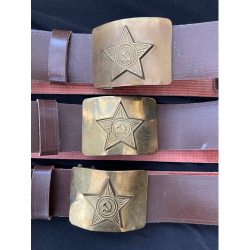 173 - Soviet Red Army Enlisted mans belt and brass dress buckle x 3. All in unissued condition. 1980's iss... 