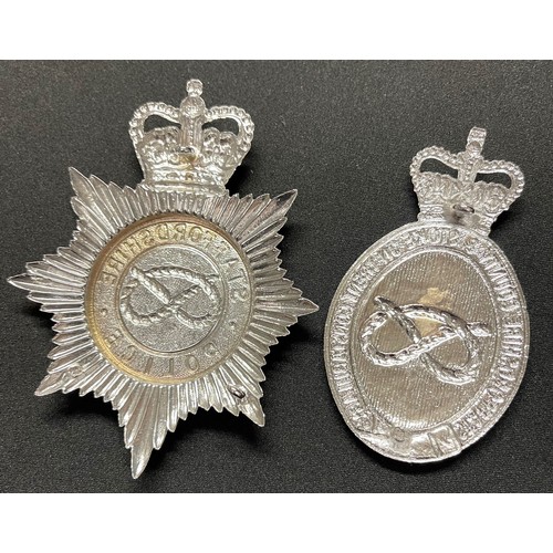 205 - Staffordshire Police collection comprsing of: Queens Crown Enamelled Helmet Plates x 3: Queens Crown... 