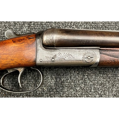 226 - Belgian made side by side 12 bore shotgun with 700mm long barrels, overall length 112.5cm. Serial nu... 