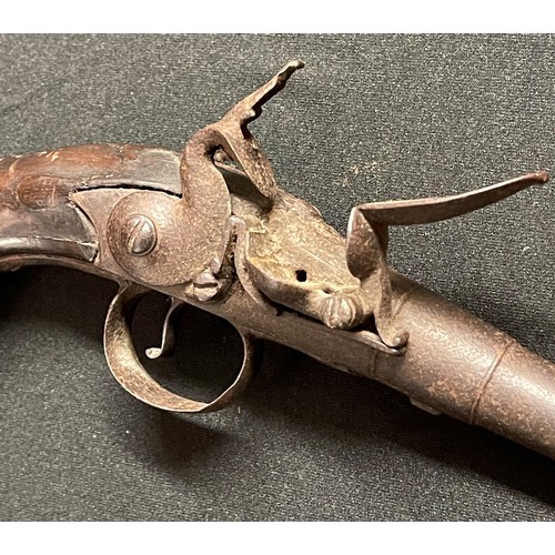 227 - Flintlock Pocket Pistol with 75mm long barrel, bore approx 12mm, overall length 175mm. Working actio... 