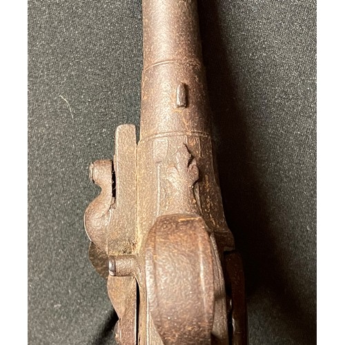 227 - Flintlock Pocket Pistol with 75mm long barrel, bore approx 12mm, overall length 175mm. Working actio... 