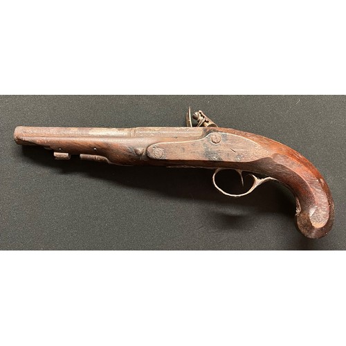 228 - Flintlock Pistol with 195mm long barrel, bore approx 14mm, overall length 340mm, maker marked 