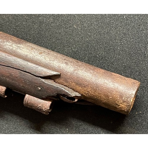 228 - Flintlock Pistol with 195mm long barrel, bore approx 14mm, overall length 340mm, maker marked 