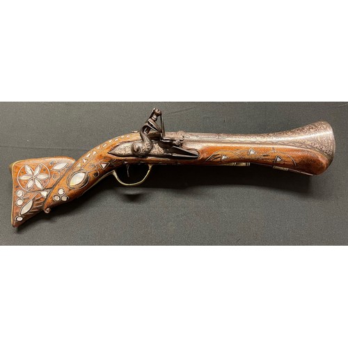 240 - Turkish Flintlock Blunderbuss Pistol. 225mm long barrel. Flare to end of barrel is 64mm wide interna... 