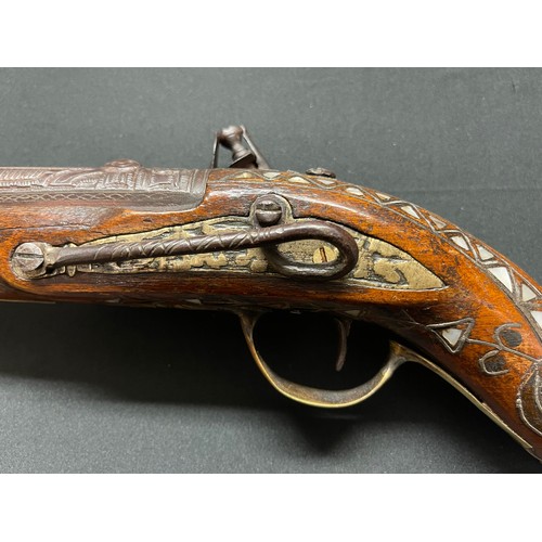 240 - Turkish Flintlock Blunderbuss Pistol. 225mm long barrel. Flare to end of barrel is 64mm wide interna... 