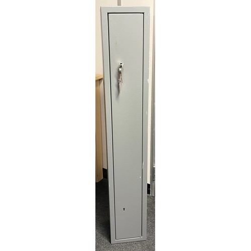 243 - Two Gun Steel Gun Cabinet with keys by Bratton Sound Engineering size 130cm tall by 20cm in width pl... 