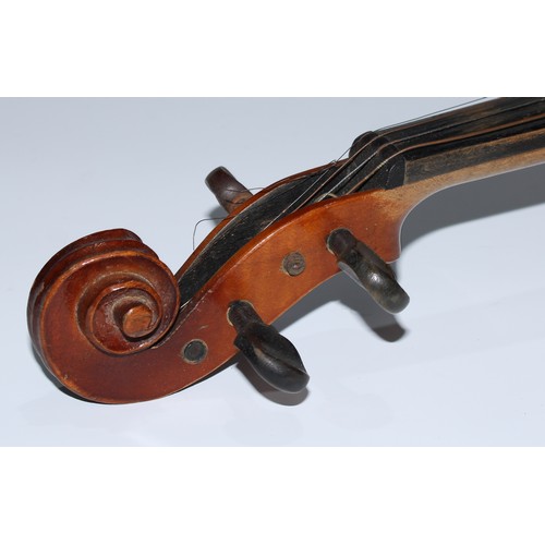 5681 - A violin, 35.9cm two-piece back excluding button, outlined throughout with tramline purfling, 60.4cm... 