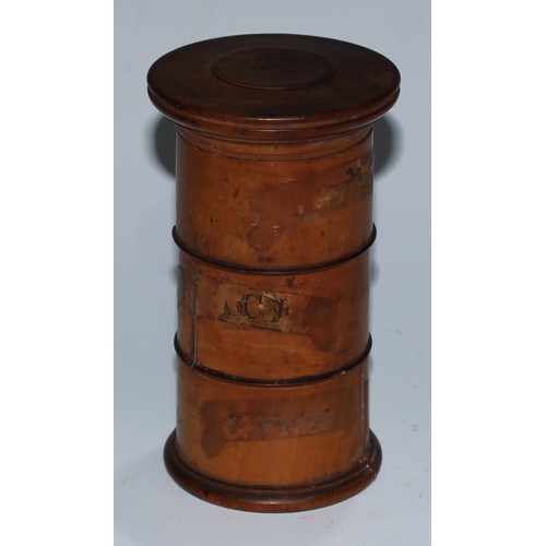 5154 - A George III toleware domed circular spice box, the hinged cover restrained by a clasp and revealing... 