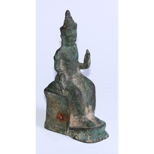 5090 - A Burmese or Thai bronze domestic shrine figure, Buddha enthroned, 14cm high