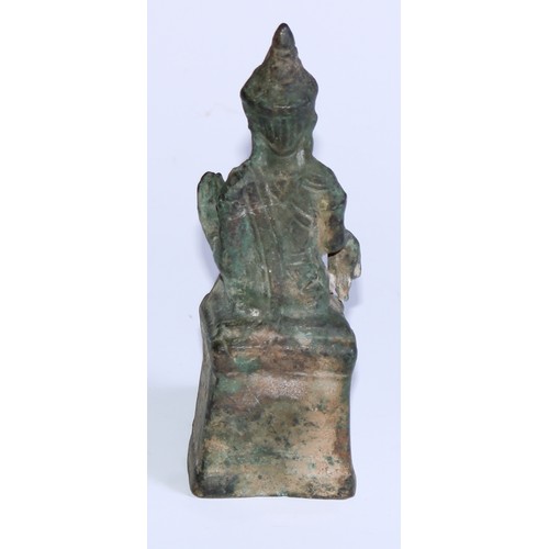 5090 - A Burmese or Thai bronze domestic shrine figure, Buddha enthroned, 14cm high