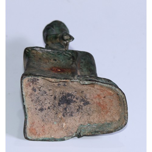 5090 - A Burmese or Thai bronze domestic shrine figure, Buddha enthroned, 14cm high