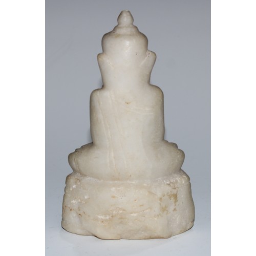 5089 - A Burmese marble Buddha, seated in Bhumisparsha mudra, lotus base, 16.5cm high