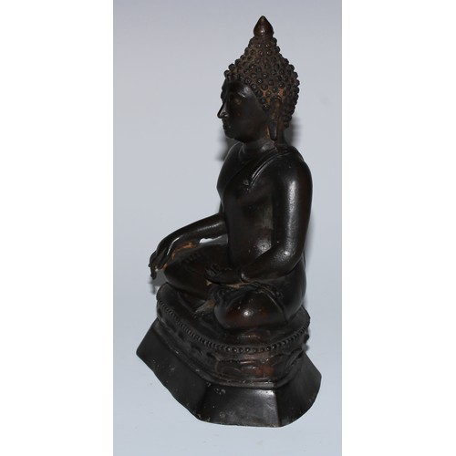 5088 - A Burmese bronze Buddha, seated in meditation, 20.5cm high