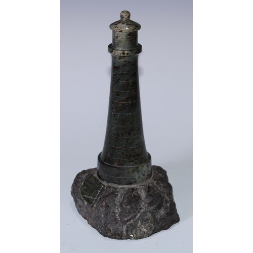 5144 - A Cornish serpentine model, of Longships Lighthouse, Land's End, Cornwall, 26cm high, early 20th cen... 