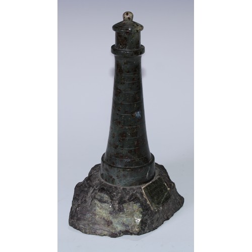 5144 - A Cornish serpentine model, of Longships Lighthouse, Land's End, Cornwall, 26cm high, early 20th cen... 