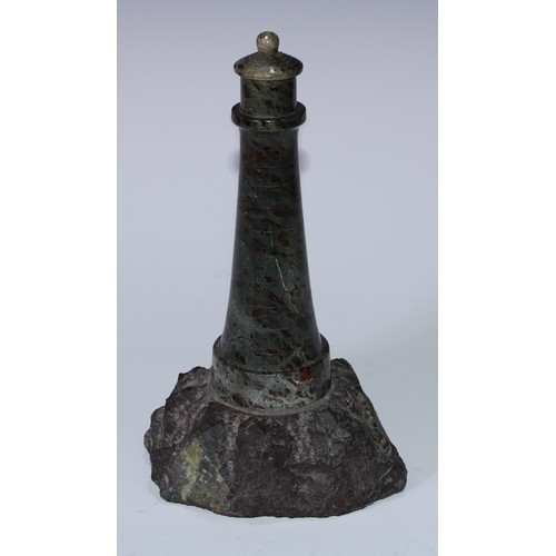 5144 - A Cornish serpentine model, of Longships Lighthouse, Land's End, Cornwall, 26cm high, early 20th cen... 