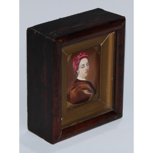 5150 - A George III enamel portrait panel, of a gentleman wearing a turban, within a feigned oval, 8.5cm x ... 