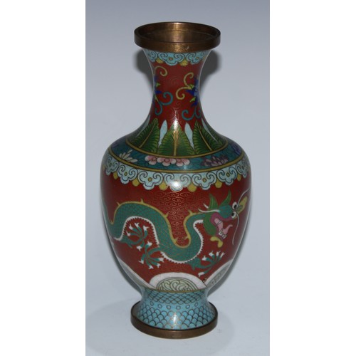 5105 - A Chinese cloisonne enamel ovoid vase, decorated in polychrome with birds and flowering branches, on... 