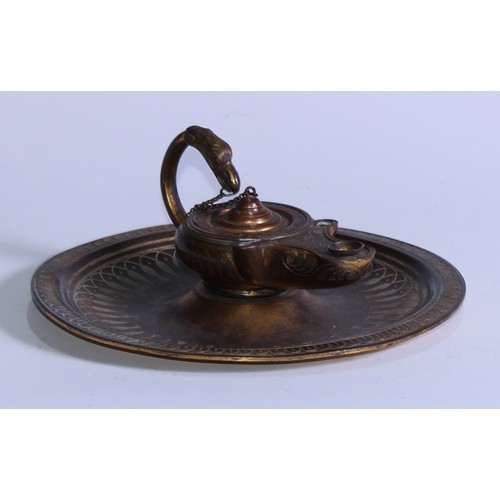 5165 - A Grecian Revival gilt brass inkwell, after the antique in the Grand Tour manner as a Classical lamp... 