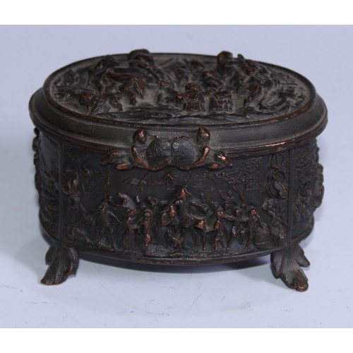 5064 - A 19th century Renaissance Revival electro-type oval casket, in relief with figures hunting and reve... 