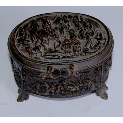 5064 - A 19th century Renaissance Revival electro-type oval casket, in relief with figures hunting and reve... 