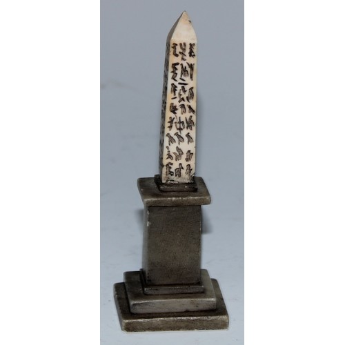 5068 - A 19th century stone cabinet or desk model, of a obelisk, 11cm high