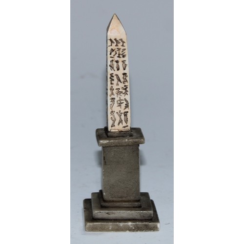 5068 - A 19th century stone cabinet or desk model, of a obelisk, 11cm high