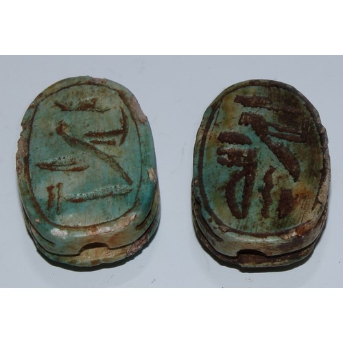 5172A - A Grand Tour type Egyptian faience scarab beetle, 3cm long; another (2)