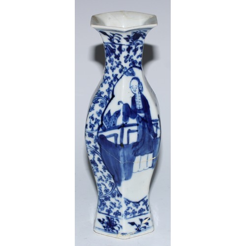 5119 - A Chinese porcelain hexagonal baluster vase, painted in tones of underglaze blue with Long Eliza, 20... 