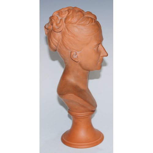 5070 - A 19th century terracotta portrait bust, of a lady of rank, possibly royal, by J.M. Mohr, signed and... 