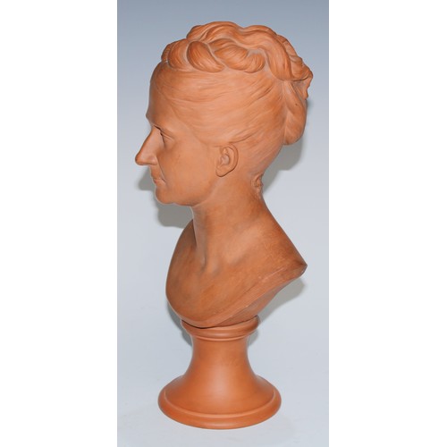 5070 - A 19th century terracotta portrait bust, of a lady of rank, possibly royal, by J.M. Mohr, signed and... 