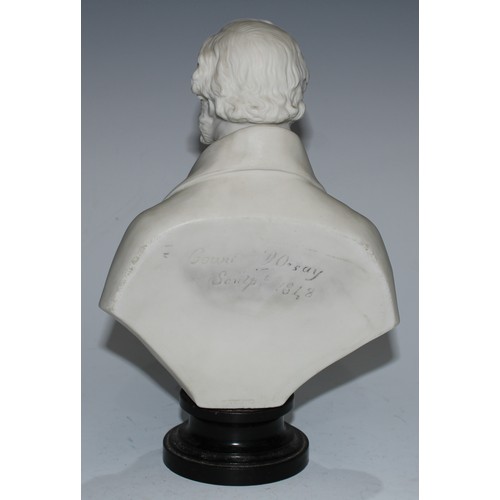 5143 - A Copeland parian ware portrait bust, of Count d'Orsay, circular base, titled and impressed mark to ... 