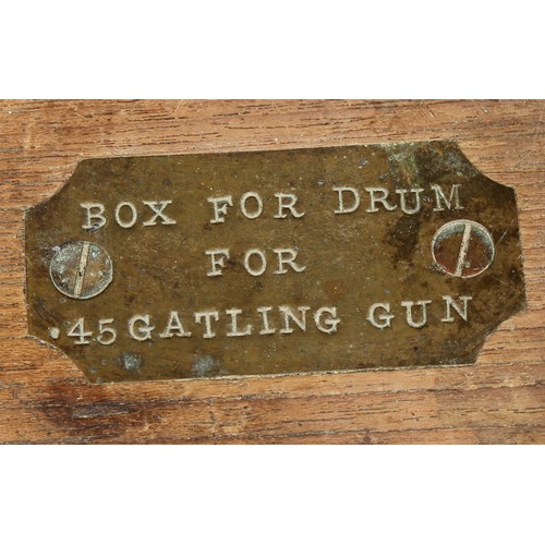 5662 - Military Interest - a hardwood ammunition box, the hinged cover with brass plaque stamped Box for Dr... 