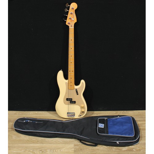 5670 - A Fender Precision bass guitar, made in Mexico, numbered MZ4192079, café au lait finish, 117cm long,... 