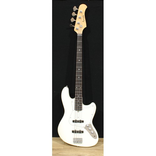 5666 - A Farida electric bass guitar, numbered F10110014, white finish, 118cm long