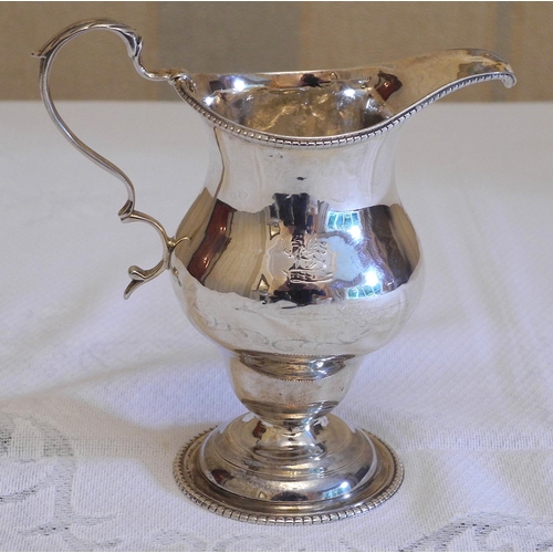 171 - A silver George III pedestal cream jug, stepped base, beaded borders, 12cm high, London 1819, 101.5g... 