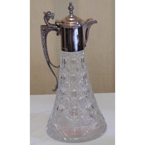 184 - A silver mounted and hobnail cut glass claret jug, 31cm high, Sheffield 1985