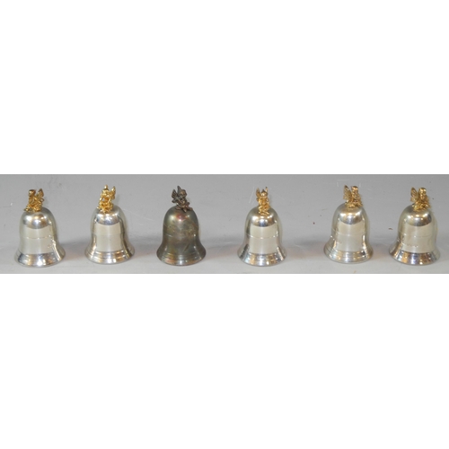 302 - A set of 6 silver novelty miniature boxes with pixie to cap, 4cm high, James Dixon & Sons, Birmingha... 