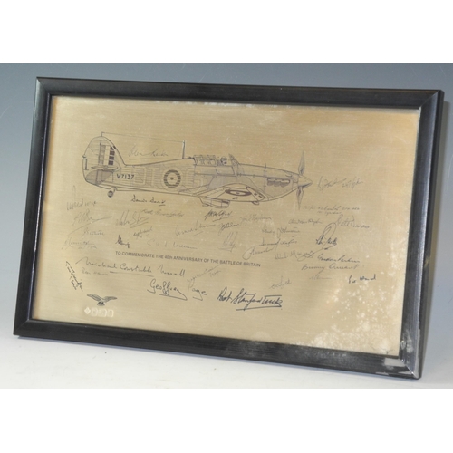 304 - Royal Airforce interest - A rectangular silver plaque to commemorate the 40th anniversary of the Bat... 