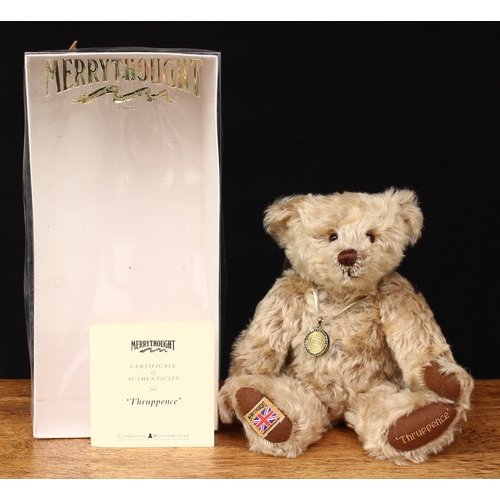 128 - A Merrythought SH12TPC Thruppence teddy bear, made exclusively for Compton and Woodhouse, trademark ... 