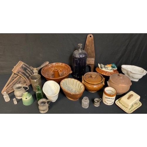 153 - Kitchenalia - a Follows & Bates Patent Marmalade Cutter, late 19th century; stoneware jelly moulds i... 