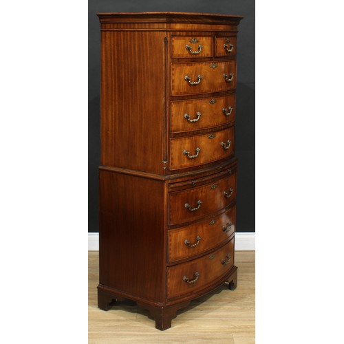 112 - A George III Revival bow front chest on chest, outswept top above two short and three long drawers, ... 